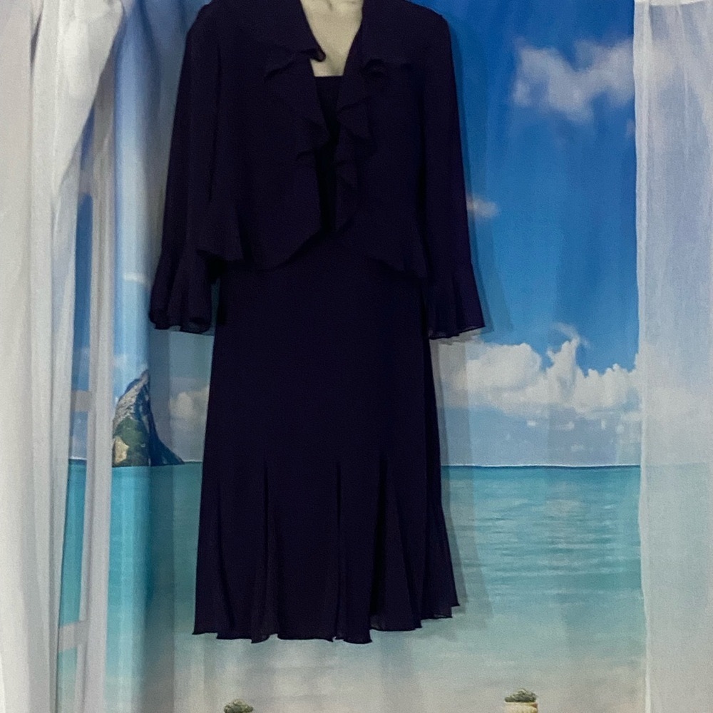 SL FASHIONS Sz 18,2pc dress+jacket,lined sheer flounce
